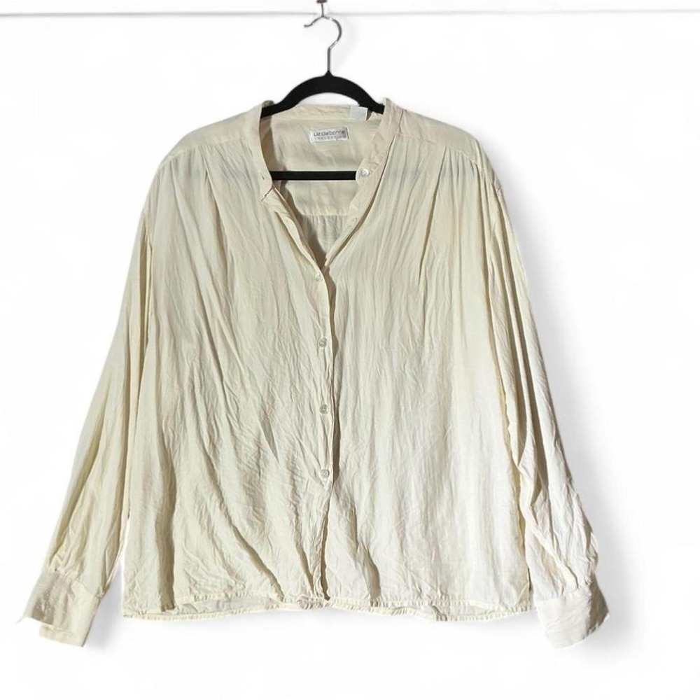 Liz Claiborne Collectionβ Cream 100% Silk Button Down Blouse Womens 14 Ivory Top